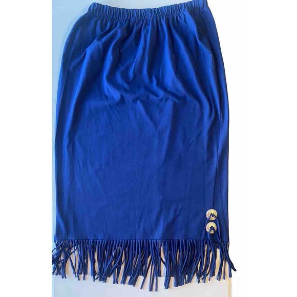 Womens Size 1XL Skirt & Shirt Set Blue w/ Fringe Conchos Western Rodeo Vintage - Picture 8 of 13